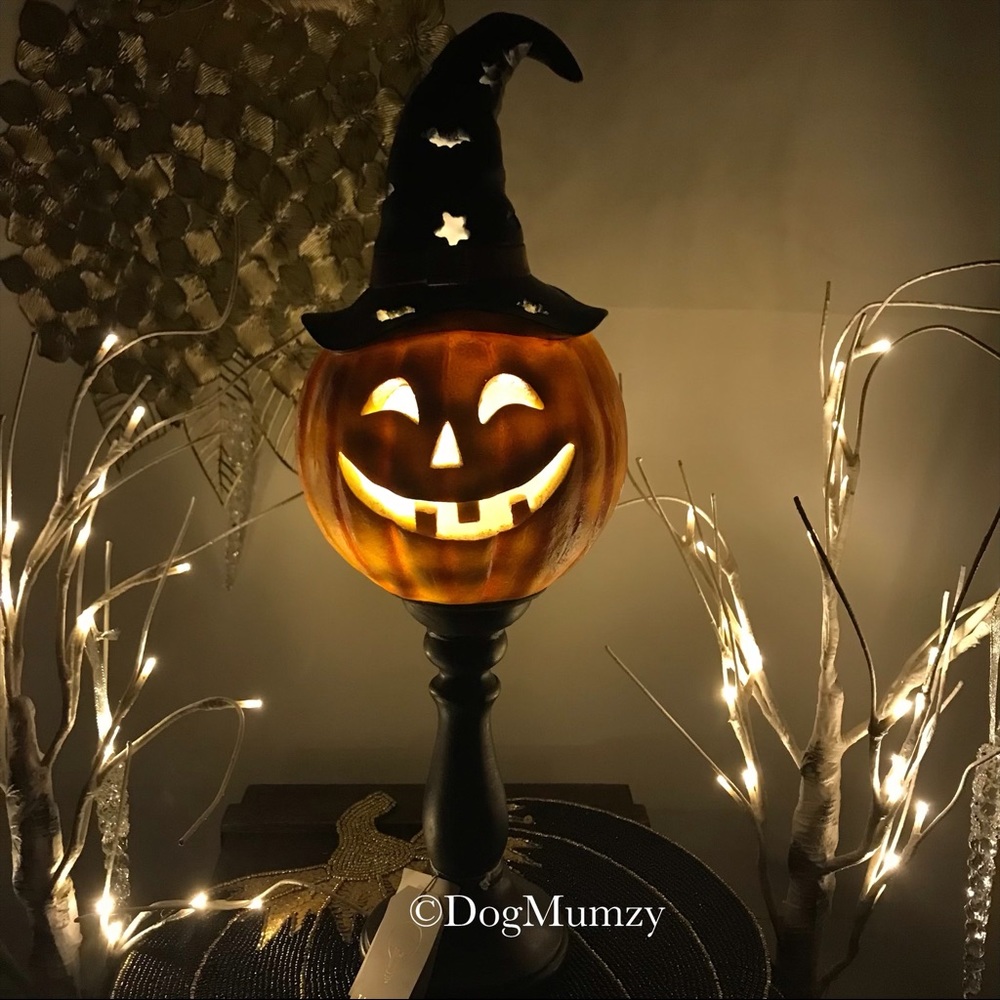 Smiling Jack O Lantern Fall LED Lamp Pedestal